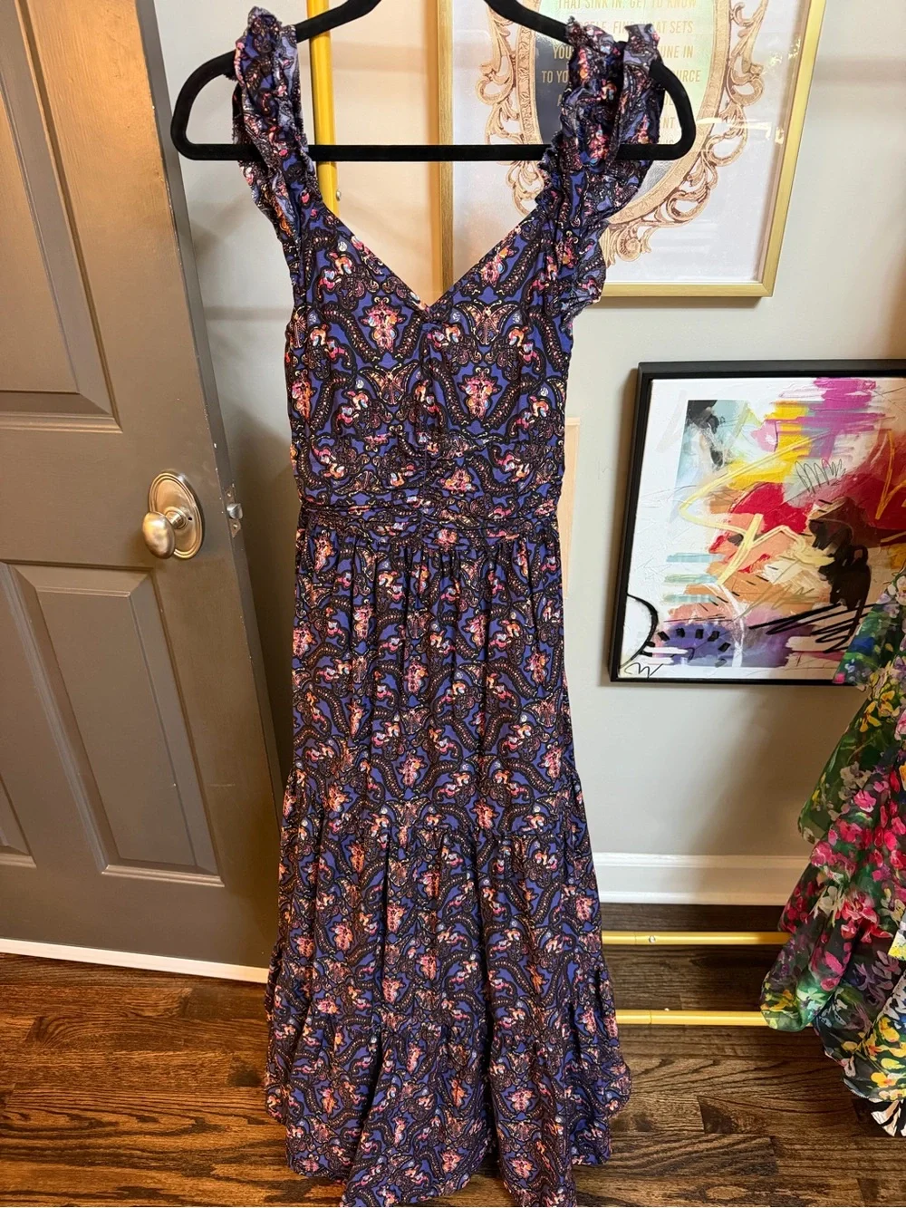Caroline Constas Navy Floral V-Neck Ruffle Maxi Dress - Picture 4 of 5
